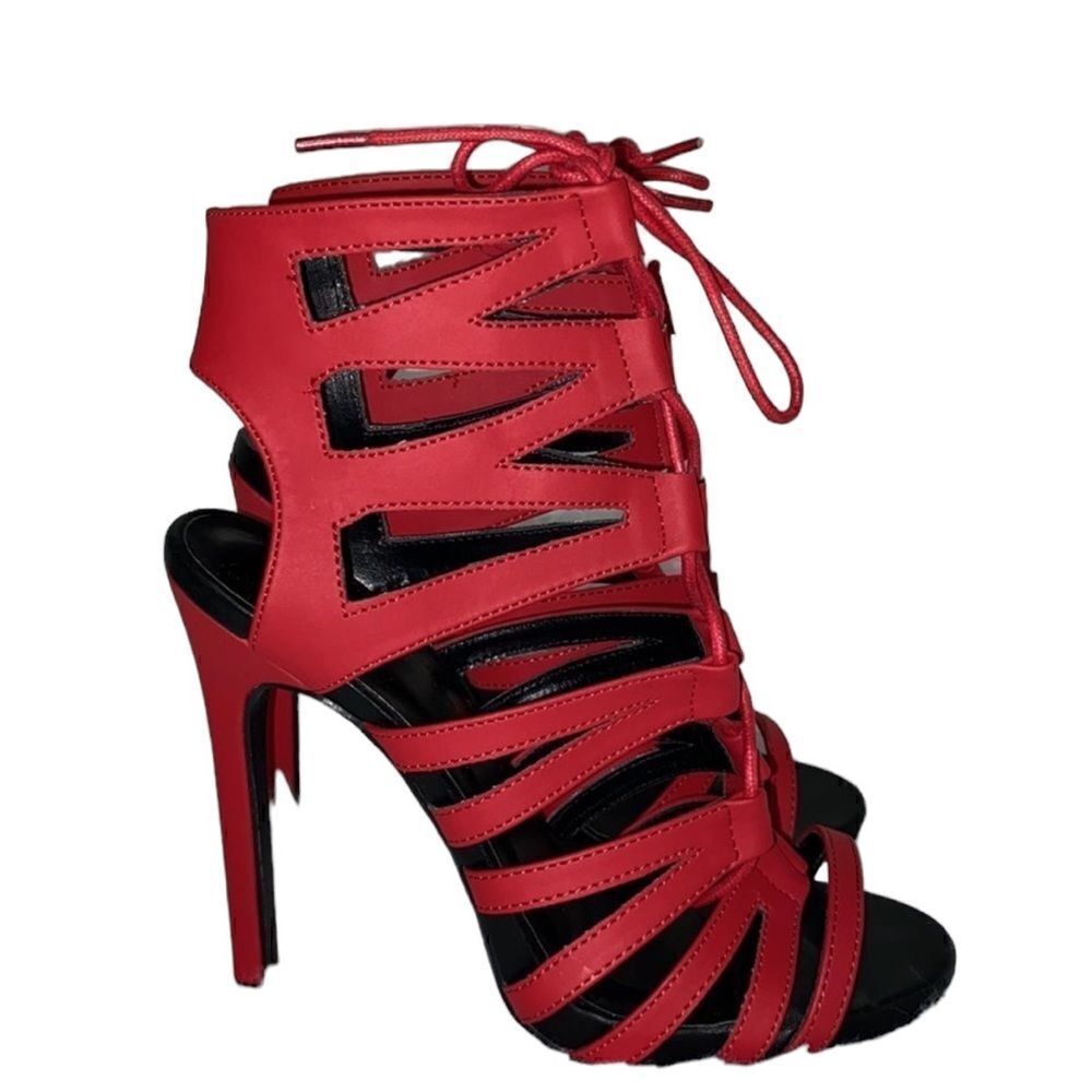 Women's Open Toe Strappy Red Sandals (Size 7)
